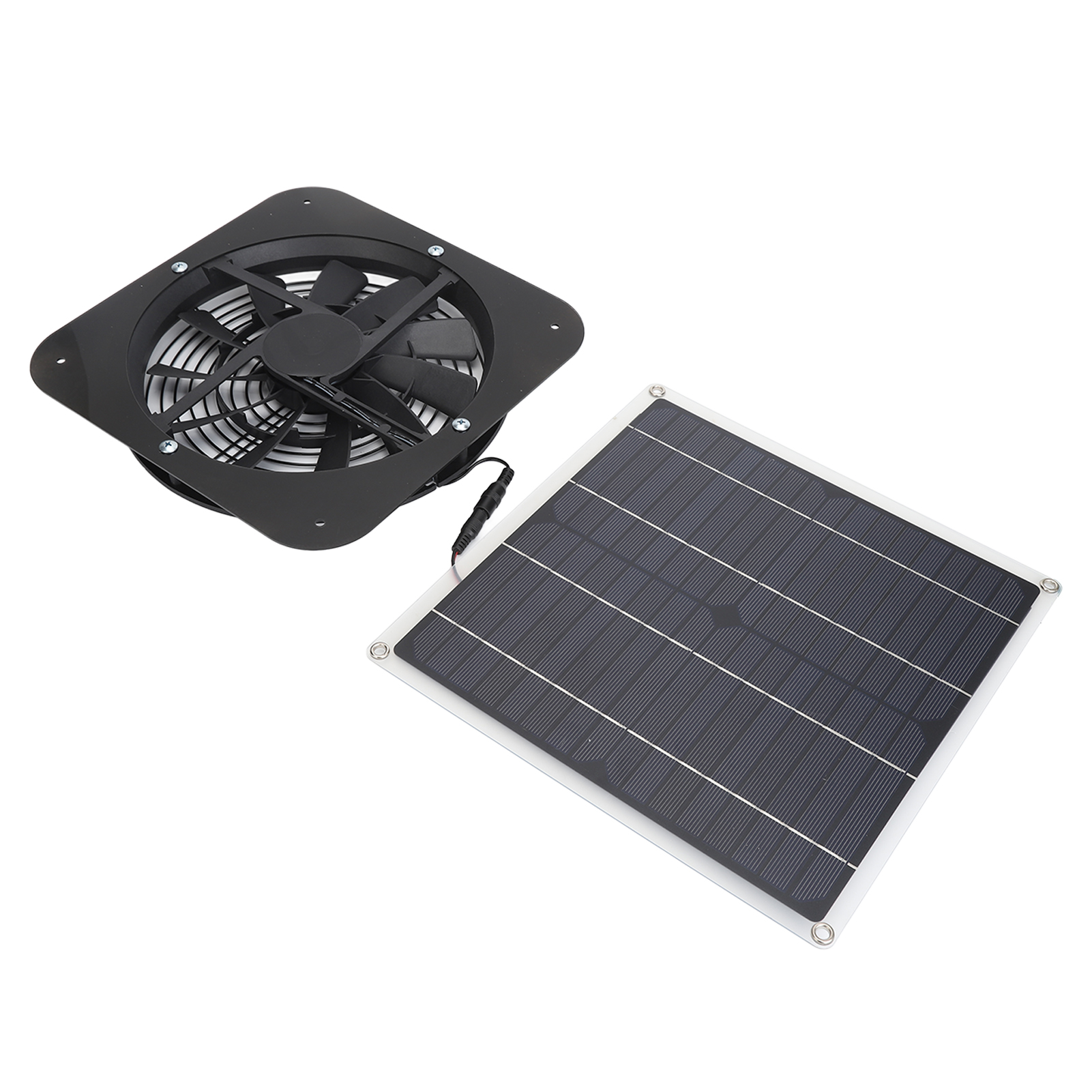 100-w-solarventilator-set Mit Photovoltaikpanel Und 25-cm-rundventilator Für Gewächshaus, Schuppen, Hühnerstall – Schwarz