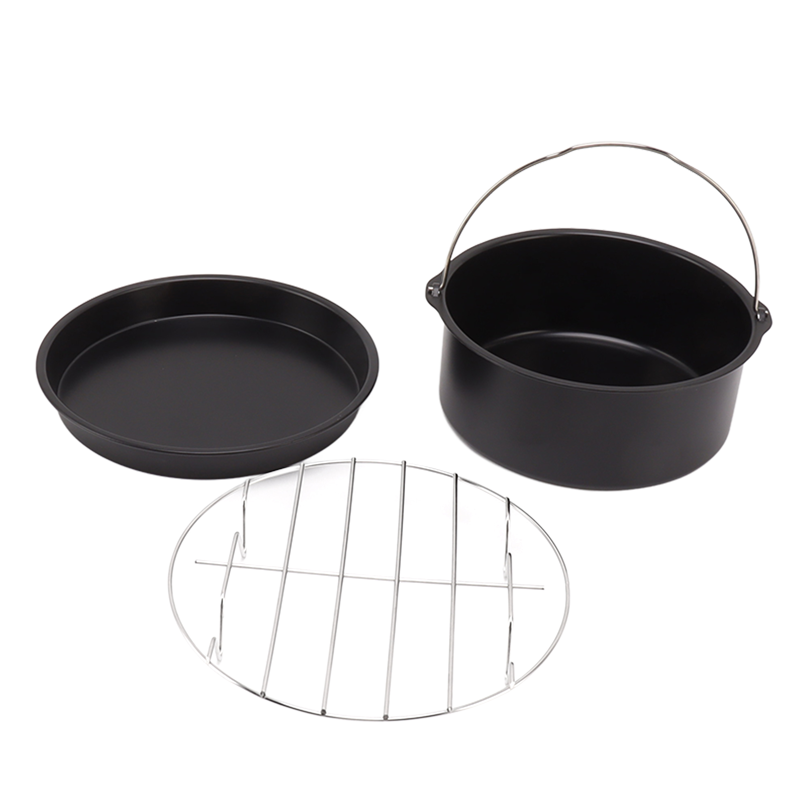Friteusen-zubehörset, Kuchen-/pizzablech Aus Edelstahl, Antihaftbeschichteter Rost, Spülmaschinenfest, Schwarz, 17,8 Cm