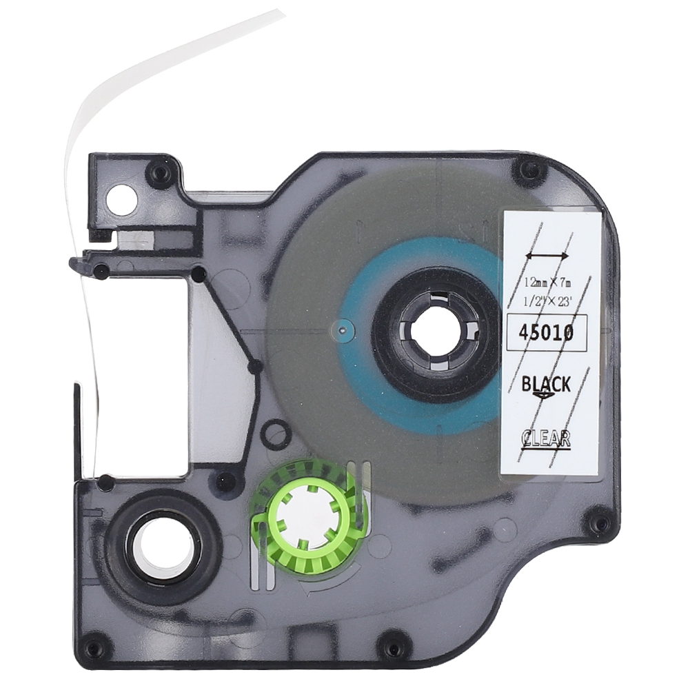 Dymo D1 Kompatibles Etikettenband, 12 Mm Druckstreifen, Transparent Auf Schwarzem Hintergrund, Kartusche 45010