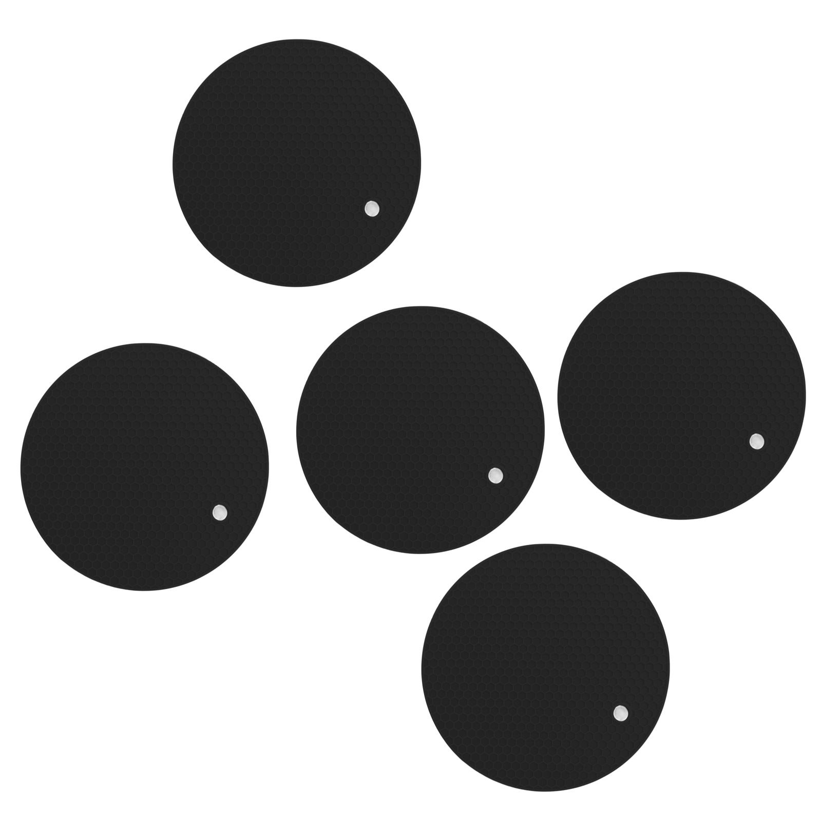 Set Mit 5 Runden, Schwarzen Silikonuntersetzern, Hitzebeständig, Rutschfest, Multifunktional Für Heiße Speisen Und Pfannen