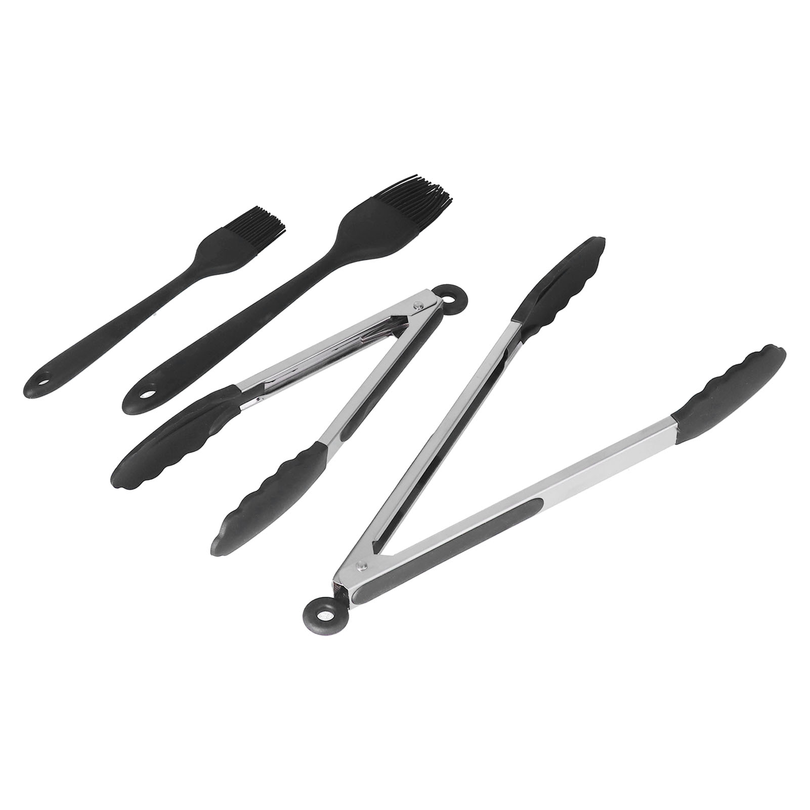 4-teiliges Set Aus Robuster, Schwarzer Küchenzange Und Multifunktionaler Silikonbürste Für Restaurants