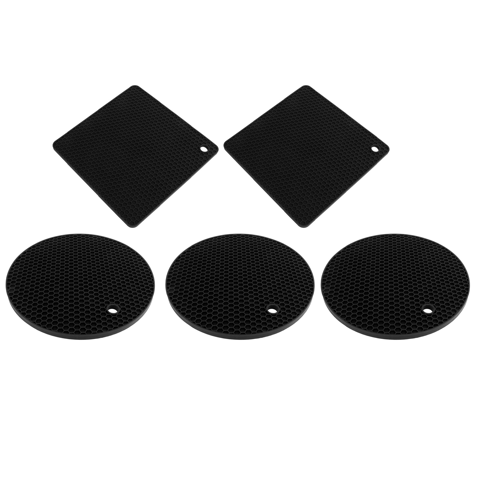 5-teiliges Silikon-untersetzer-set, Quadratisch Und Rund, Wabenmuster, Rutschfest Und Hitzebeständig Für Heiße Herdplatten, Töpfe Und Pfannen, Schwarz