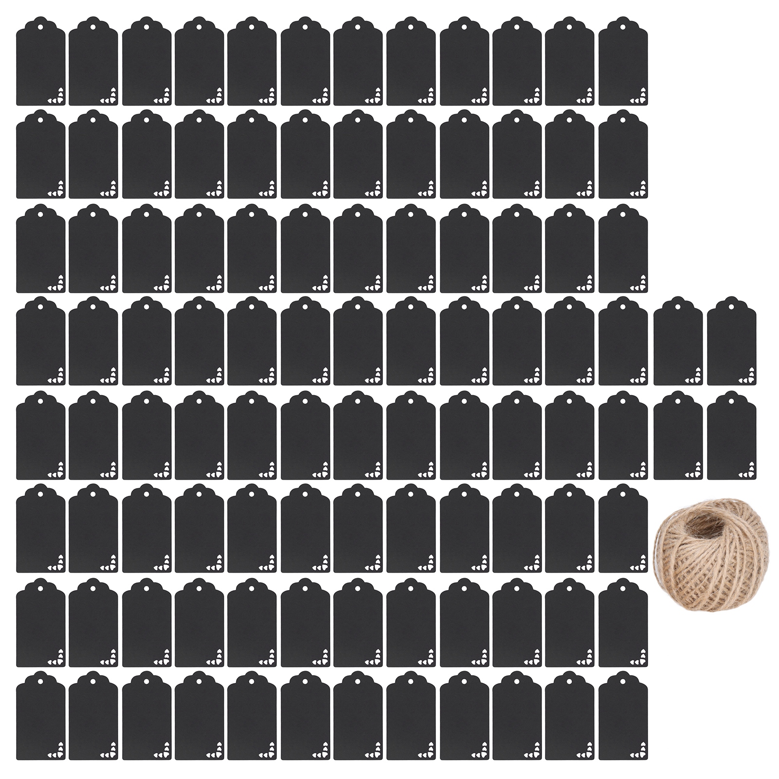 100 Doppelseitige Kraftpapier-kleideretiketten, 30 M Juteschnur, Diy-bastelgeschenk Für Hochzeiten, Weihnachten, Thanksgiving, Schwarz