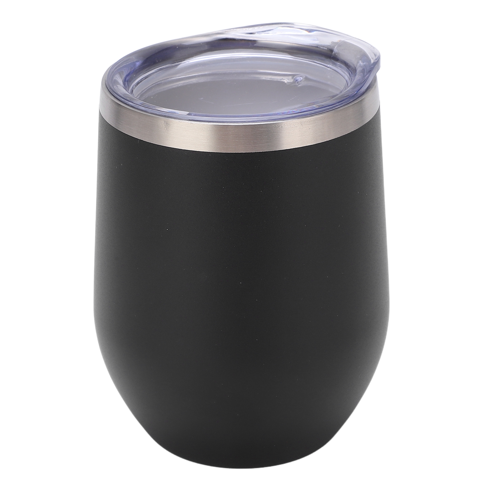 12 Oz (ca. 350 Ml) Stielloses, Doppelwandiges, Vakuumisoliertes Edelstahl-weinglas Mit Deckel Für Kaffee, Cocktails Und Eis, Schwarz