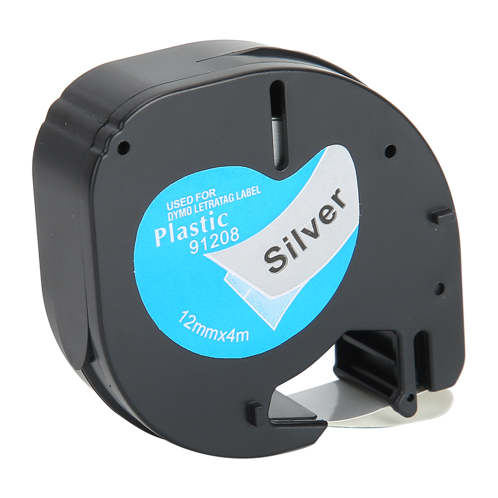 Dymo 12 Mm Silbernes Etikettenband Mit Schwarzem Hintergrund Und Schwarzer Schrift – Zubehör Für Etikettiermaschinen 91208