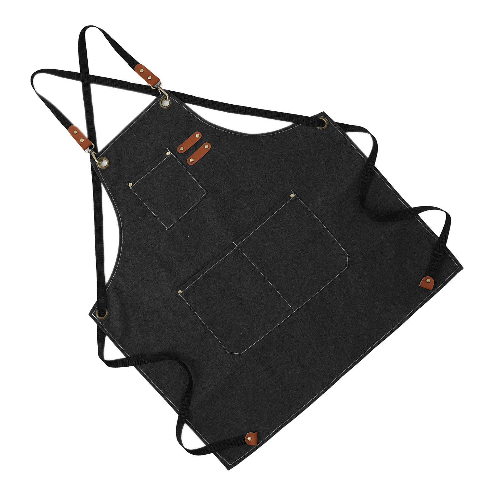 Künstlerschürze Aus Baumwoll-canvas, Bequemer, Abnehmbarer Schultergurt, Doppelt Genähte Taschen, Gartenschürze, Schwarz