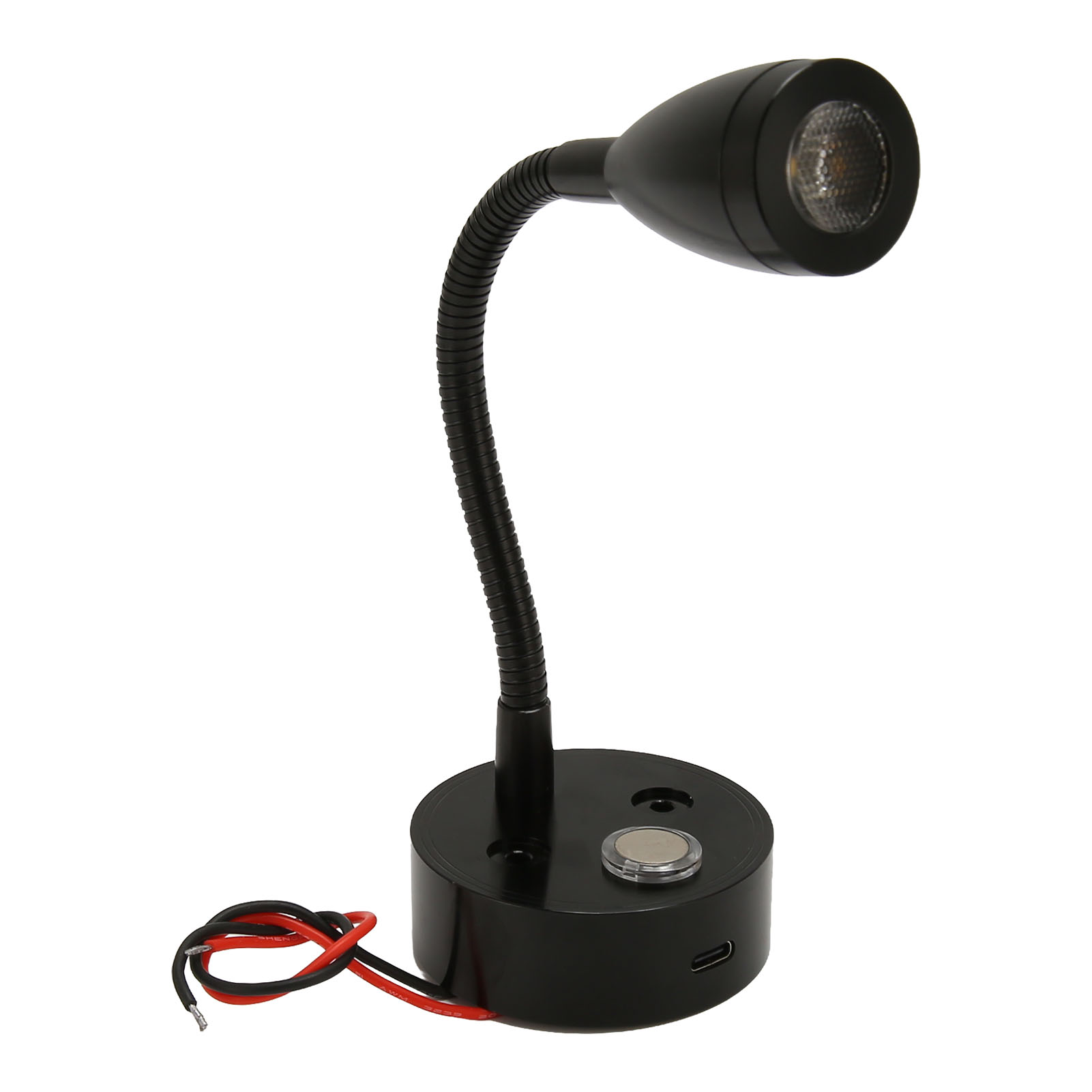 Usb-typ-c Led-leseleuchte Für Wohnmobile Mit 3 Dimmbaren Farbtemperaturen, Touch-steuerung, Schwarz, Wärmeableitung, Rostfrei, Für Boote, Lkws Und Autos, Dc 12–24 V