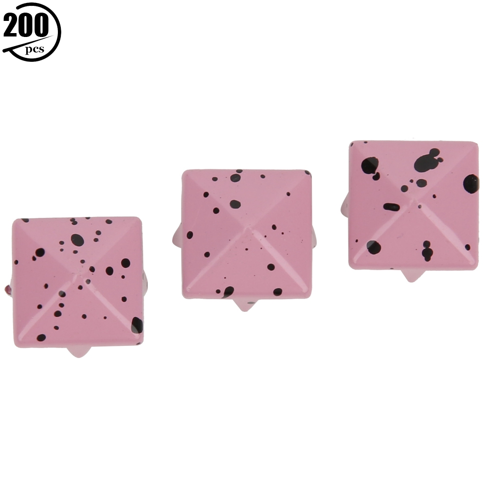 Packung Mit 200 10 Mm Langen Metallpyramidennägeln Für Kleidung Und Deko-accessoires, Rosa Sockel Und Schwarze Spitze