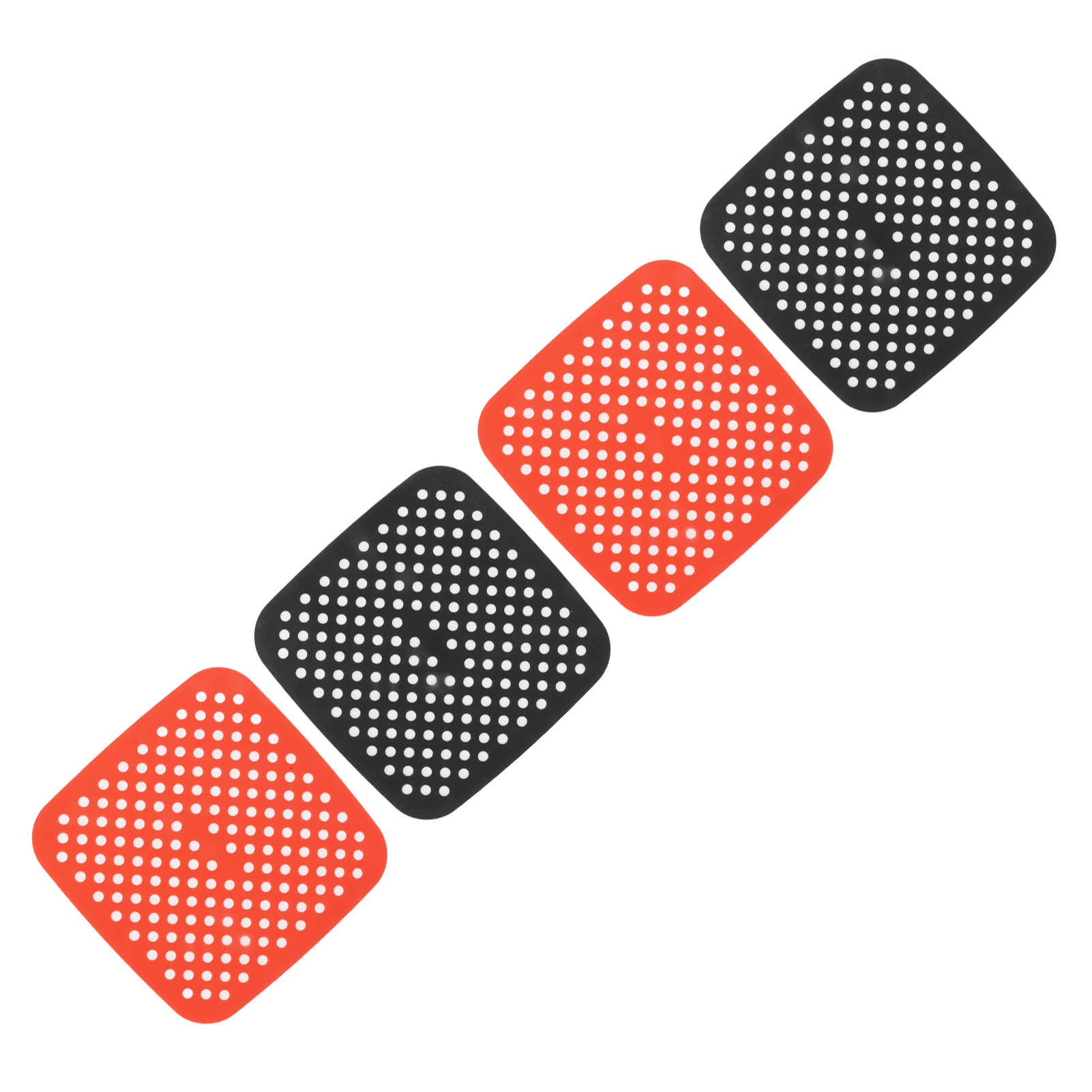 Set Mit 4 Wiederverwendbaren, Antihaftbeschichteten, Spülmaschinenfesten Und Ölbeständigen Silikonmatten Für Heißluftfritteusen Und Backofen, Rot Und Schwarz, 21 Cm