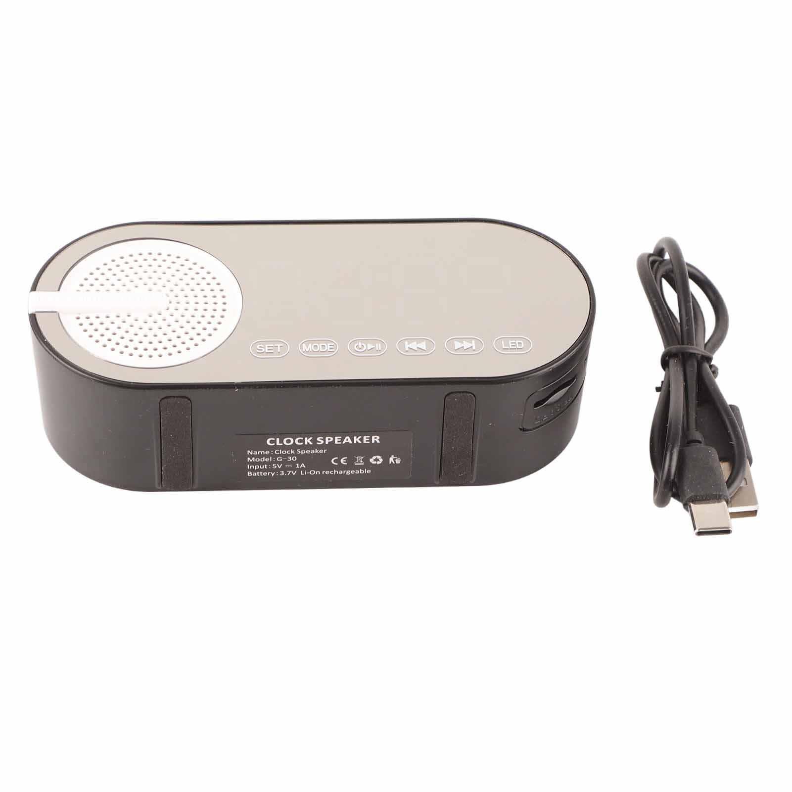 Digitaler Bluetooth-wecker (5.0) Mit Spiegel, Basslautsprecher, Fm-radio, Wiederaufladbar, Farbiger Beleuchtung, Schwarz