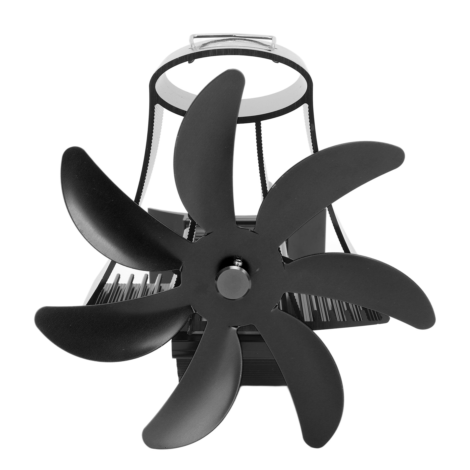 7-flügeliger Holzofenlüfter, Leise, Wärmebetrieben, Magnetische Wandhalterung, Schwarz