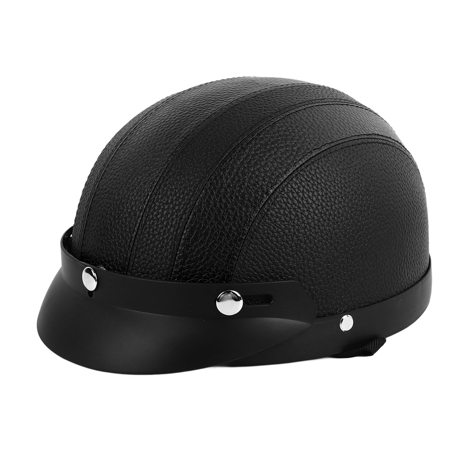 Retro-halbgesichts-motorradhelm Aus Atmungsaktivem, Uv-beständigem Pu-leder Für Damen Und Herren – Schwarz