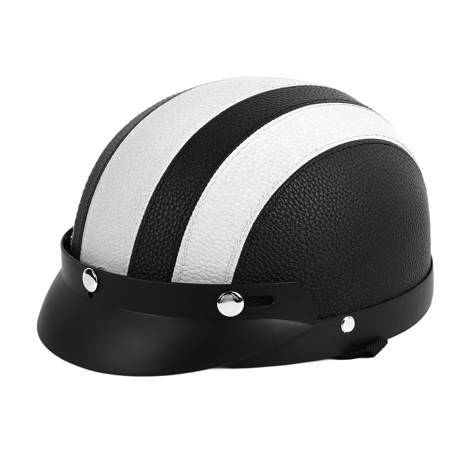Retro-motorradhelm Aus Pu-leder, Atmungsaktiv, Uv-beständig, Für Damen Und Herren, Schwarz-weiß, Leder