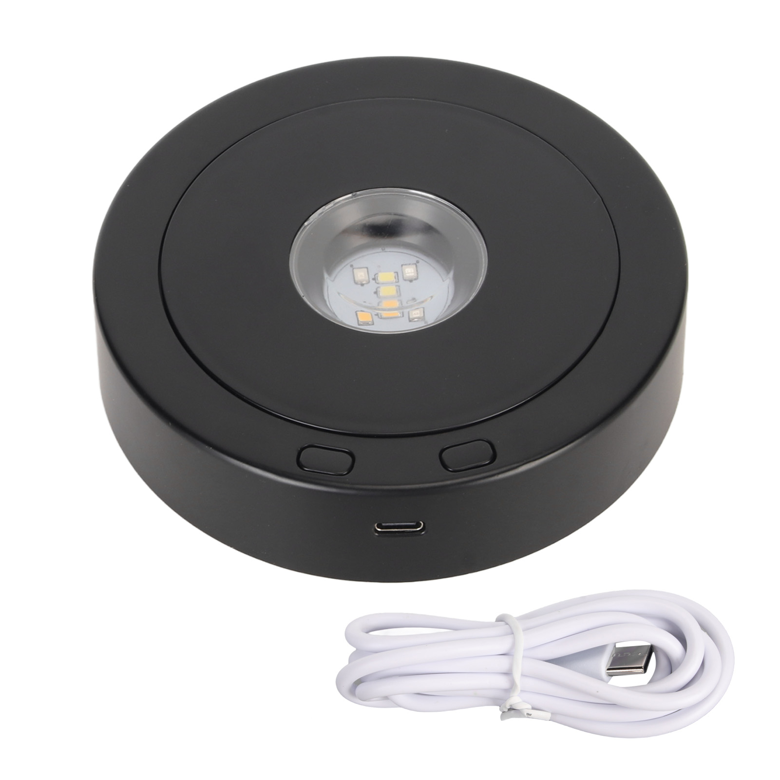 Schwarzer Led-ständer Mit 360°-drehfunktion Für Kristalle Und Glas, 80 Cm Drehbare Ablage, Batterie- Oder Usb-betrieb