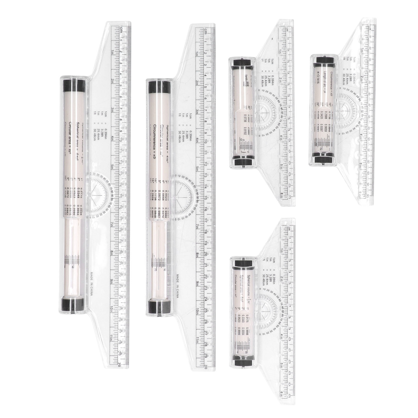 Set Aus 5 Parallellinealen 15 Cm 30 Cm, Transparent, Klare Skala, Leicht, Mit Formeln Für Die Arbeit.