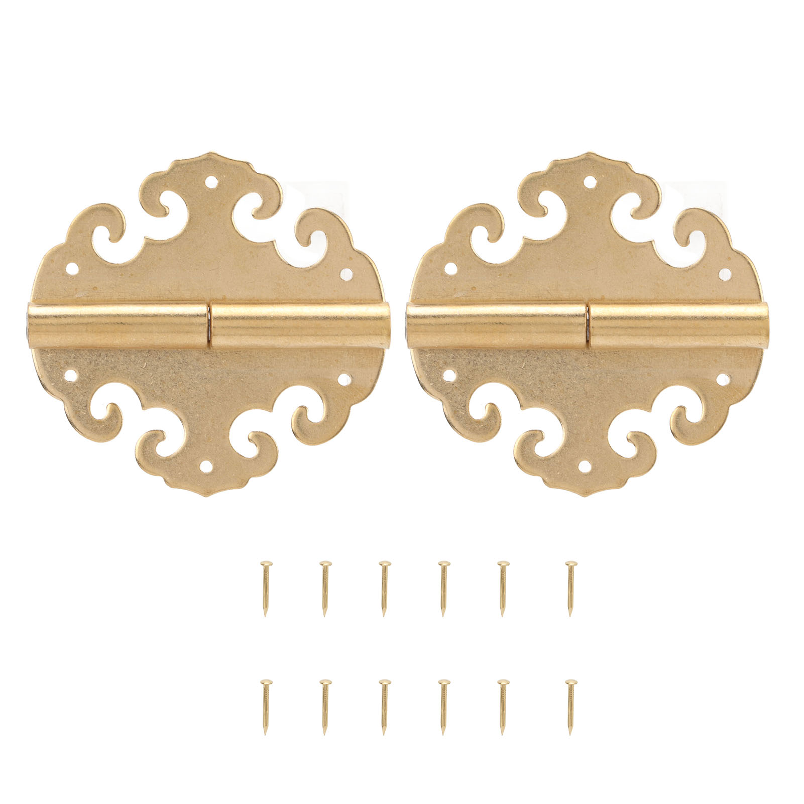Antike Türscharniere Aus Robustem, Glänzendem Messing Im Klassischen Stil, Die In Gold Häufig Für Schranktüren Verwendet Werden.