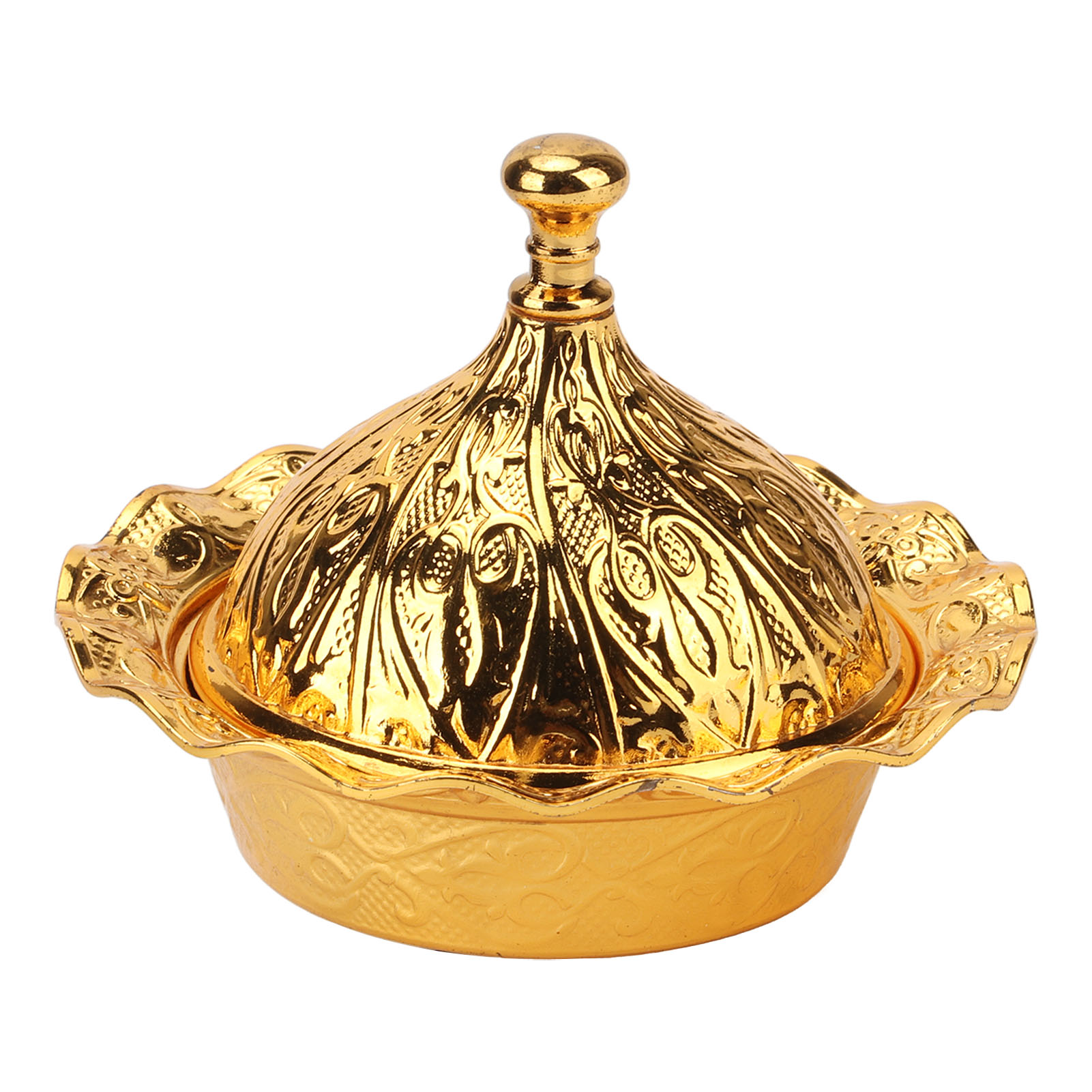 Goldene Bonboniere Mit Deckel, Goldene Blumenprägung, Modernes Und Schlichtes Design Aus Zinklegierung, Obst- Und Snackschale Für Hochzeiten, Hotels Und Bartheken