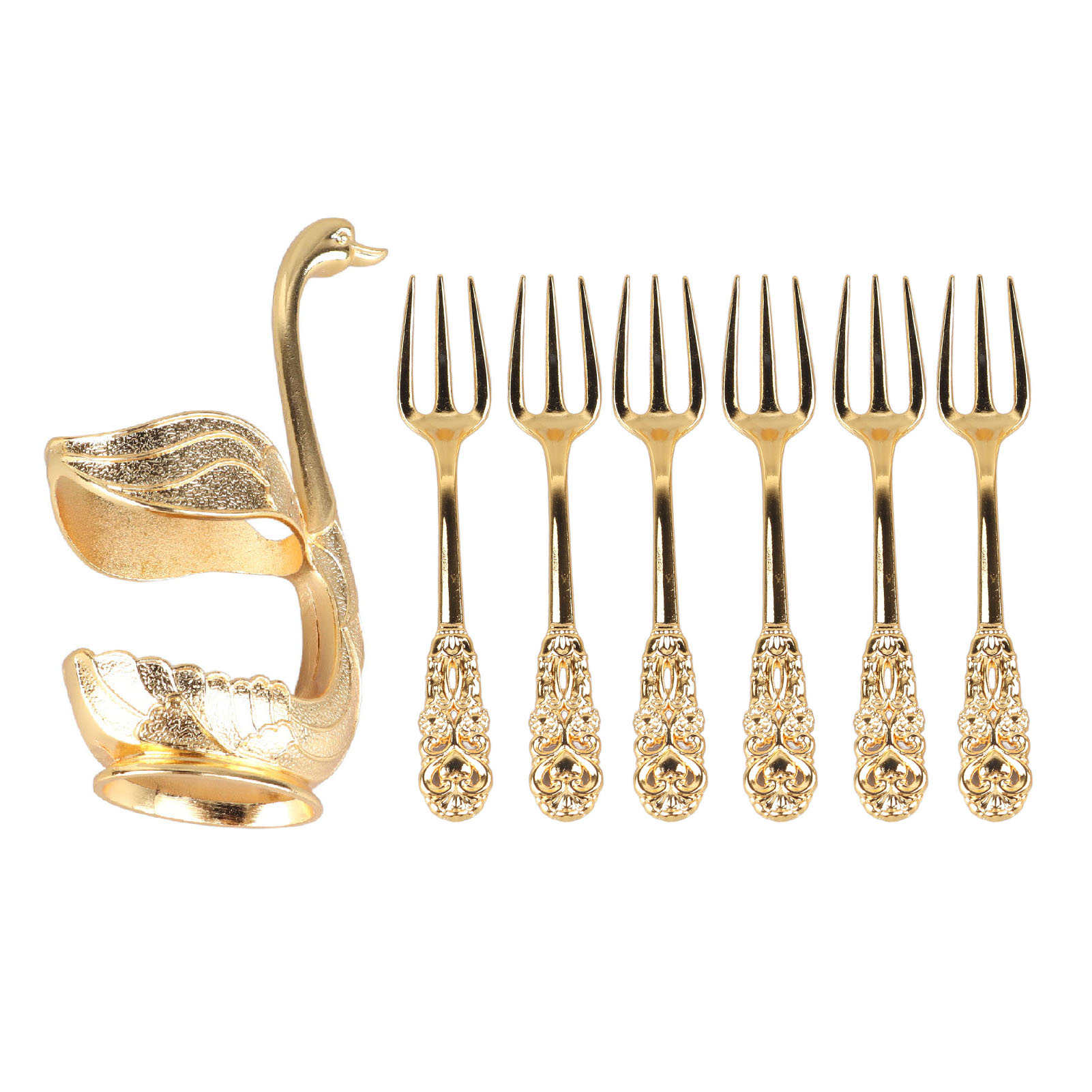 Eleganter, Schwanenförmiger Kaffeelöffelhalter, Hochglanzpolierte Legierung, Edle Details, Rührlöffelhalter Für Partys, Cafés, Büros, Gold Mit Gabel