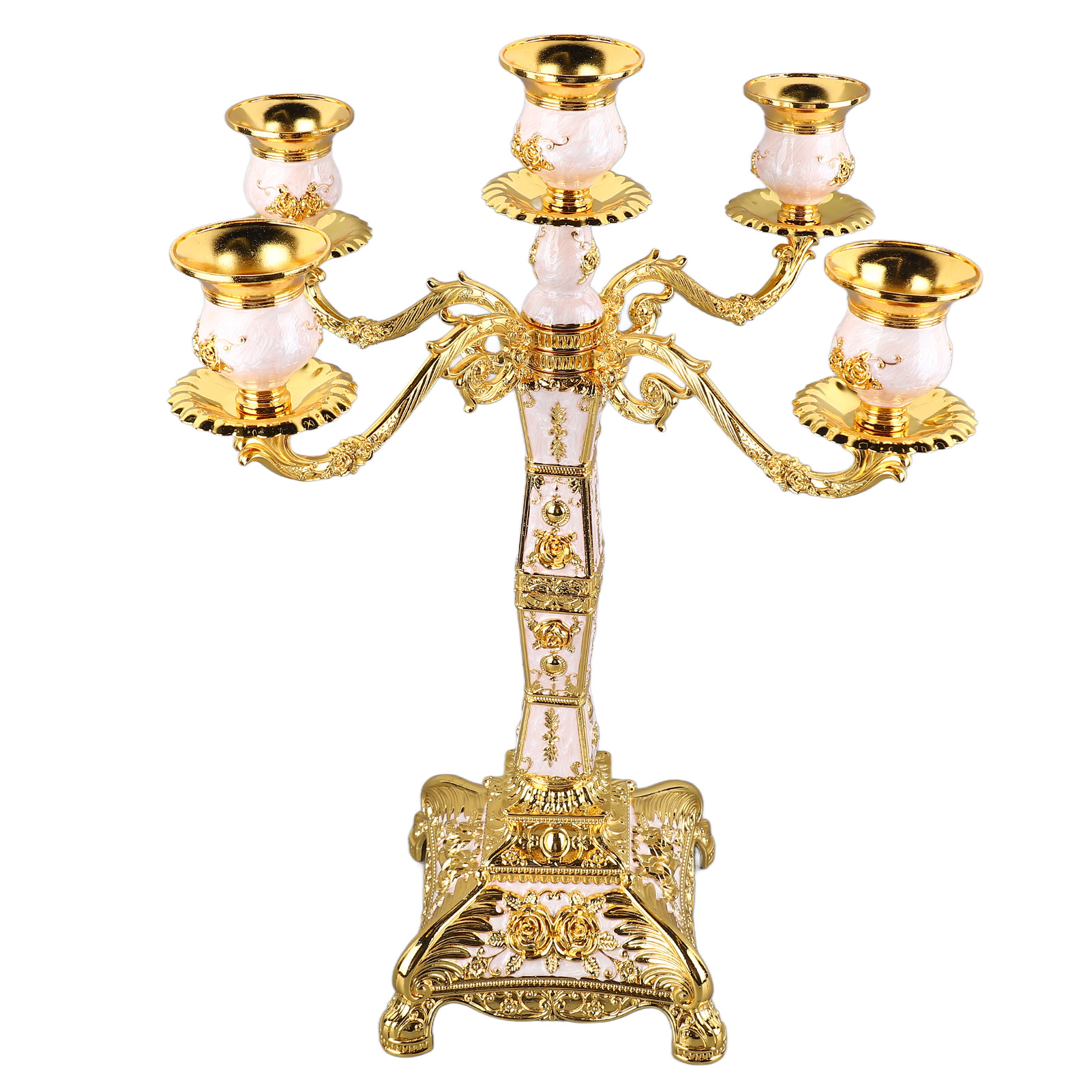 5-armiger Metall-kerzenständer Im Europäischen Retro-romantik-stil, Gold-weißer Kronleuchter, Dekoration Für Hochzeiten Und Dinnerpartys