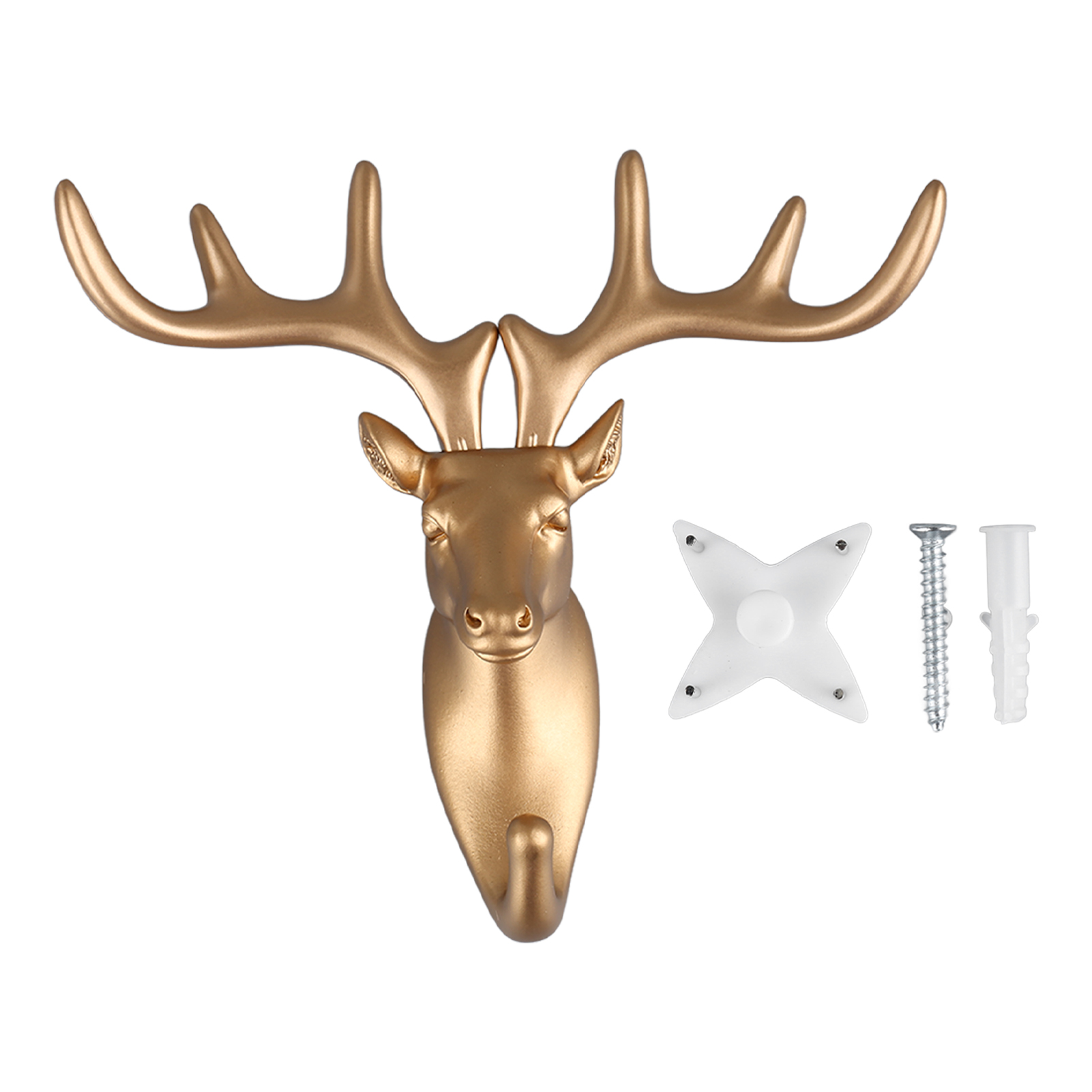 Set Aus Dekorativen Wandhaken In Form Goldener Hirschköpfe Aus Kunstharz Für Jacken, Handtücher Und Schlüssel