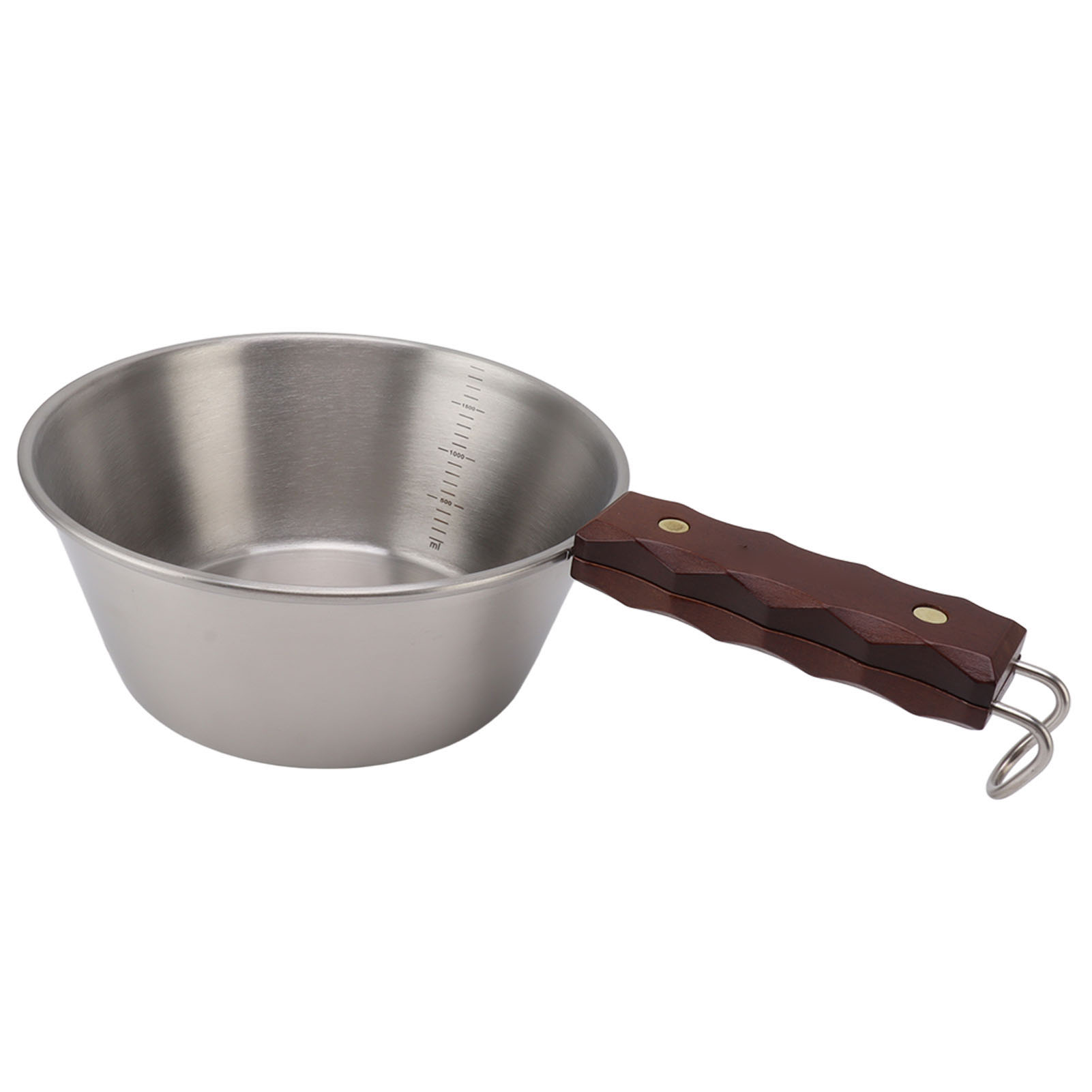 Campingkocher Aus Edelstahl 304, 2000 Ml, Holzgriff, Tragbar, Für Outdoor-aktivitäten Wie Wandern Und Picknicken, Silberfarben