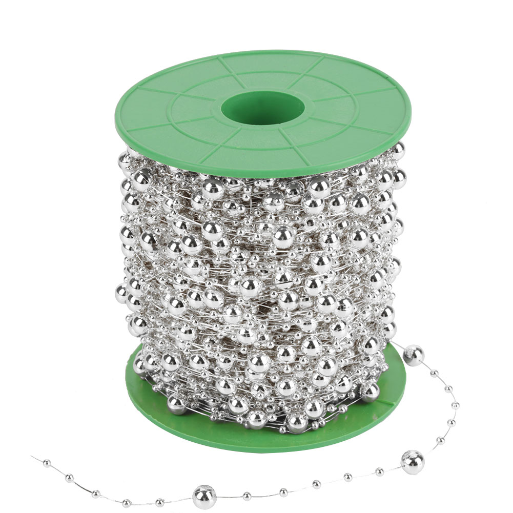 60 M Galvanisiertes, Perlmuttfarbenes Perlenband, 3 Mm + 8 Mm Silberperlengirlande, Diy-hochzeitsdekoration