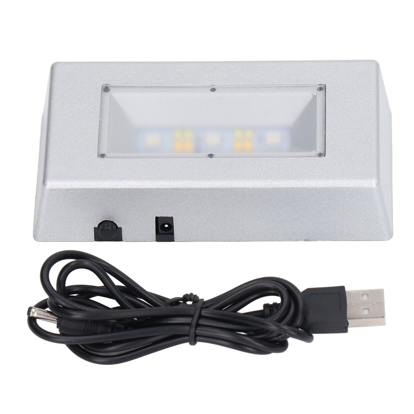 Rechteckiger Silberner Led-multimodus-sockel Mit Usb-kabel Für Schmuck Und Kristalle