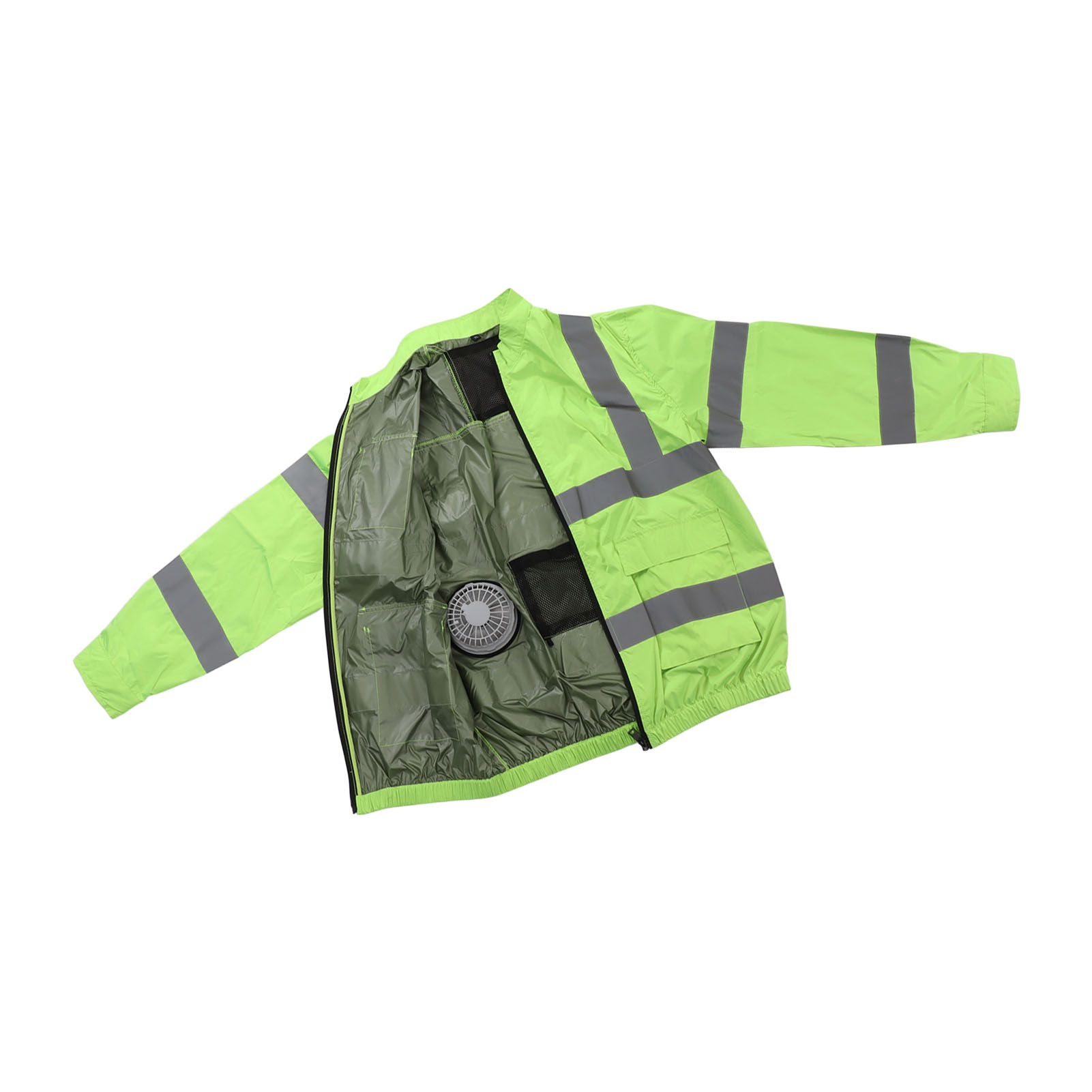 Reflektierende, Kabellose Ventilatorjacke, Kühlende Sommerarbeitskleidung, Sonnenschutz, Lange Ärmel, Weiß, Ventilator Xxl, Neongrün
