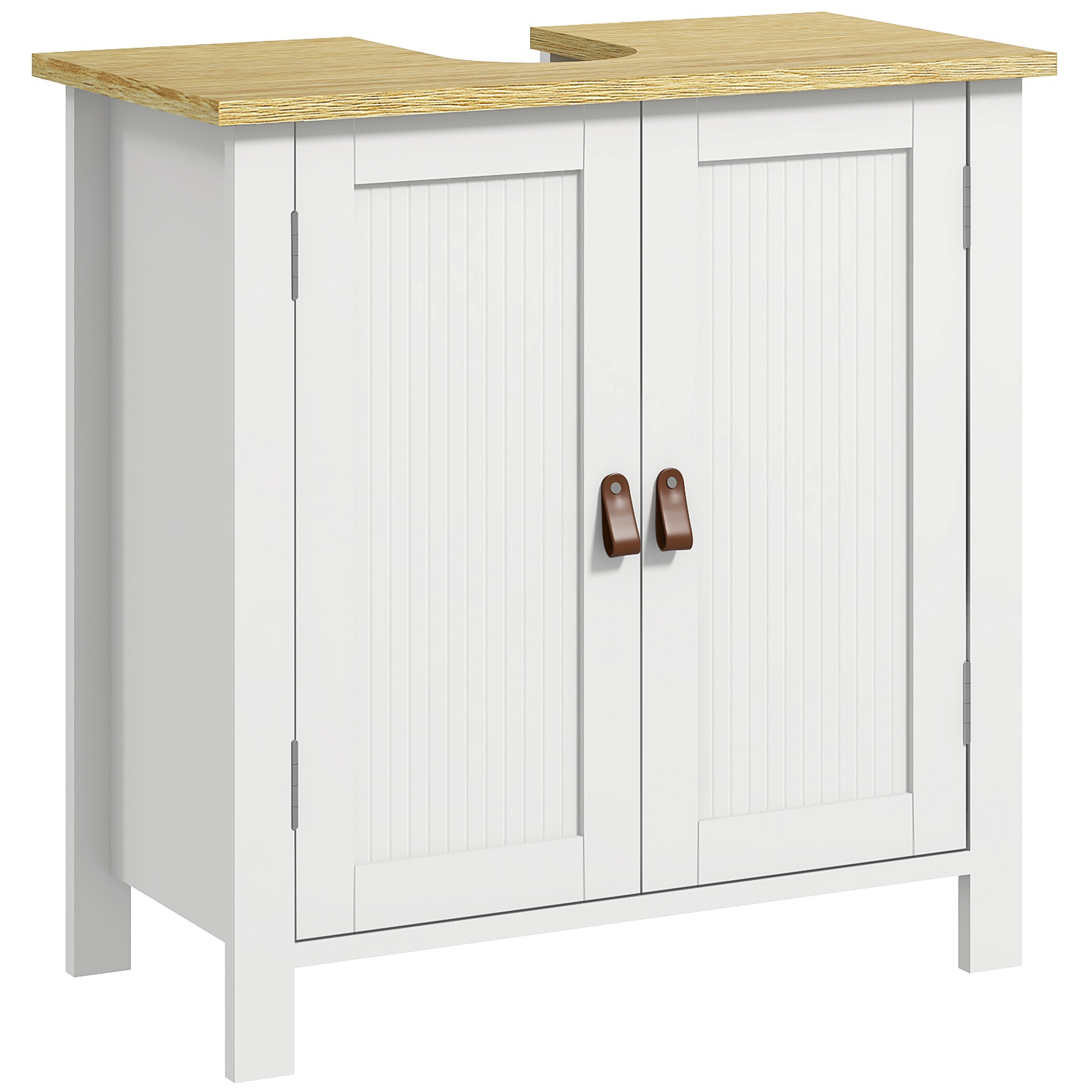Badezimmerschrank, 2 Türen, Verstellbarer Einlegeboden, 2 Ablageflächen, Pu-griffe, 60 X 30 X 60 Cm, Weiß