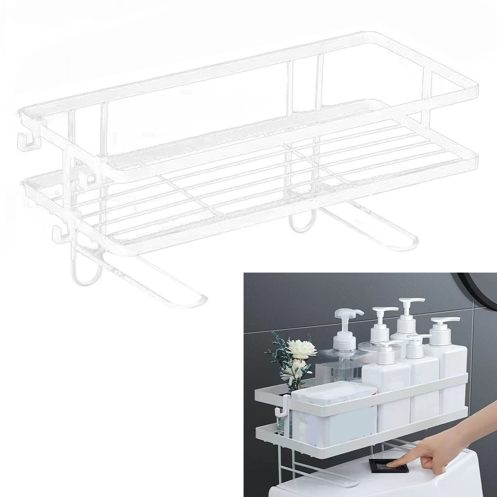 Verstärktes, Wasserdichtes Wc-regal, Großes Fassungsvermögen, Nagelfrei, Aus Eisen, Für Wc Und Badezimmer, Weiß, Einlagig