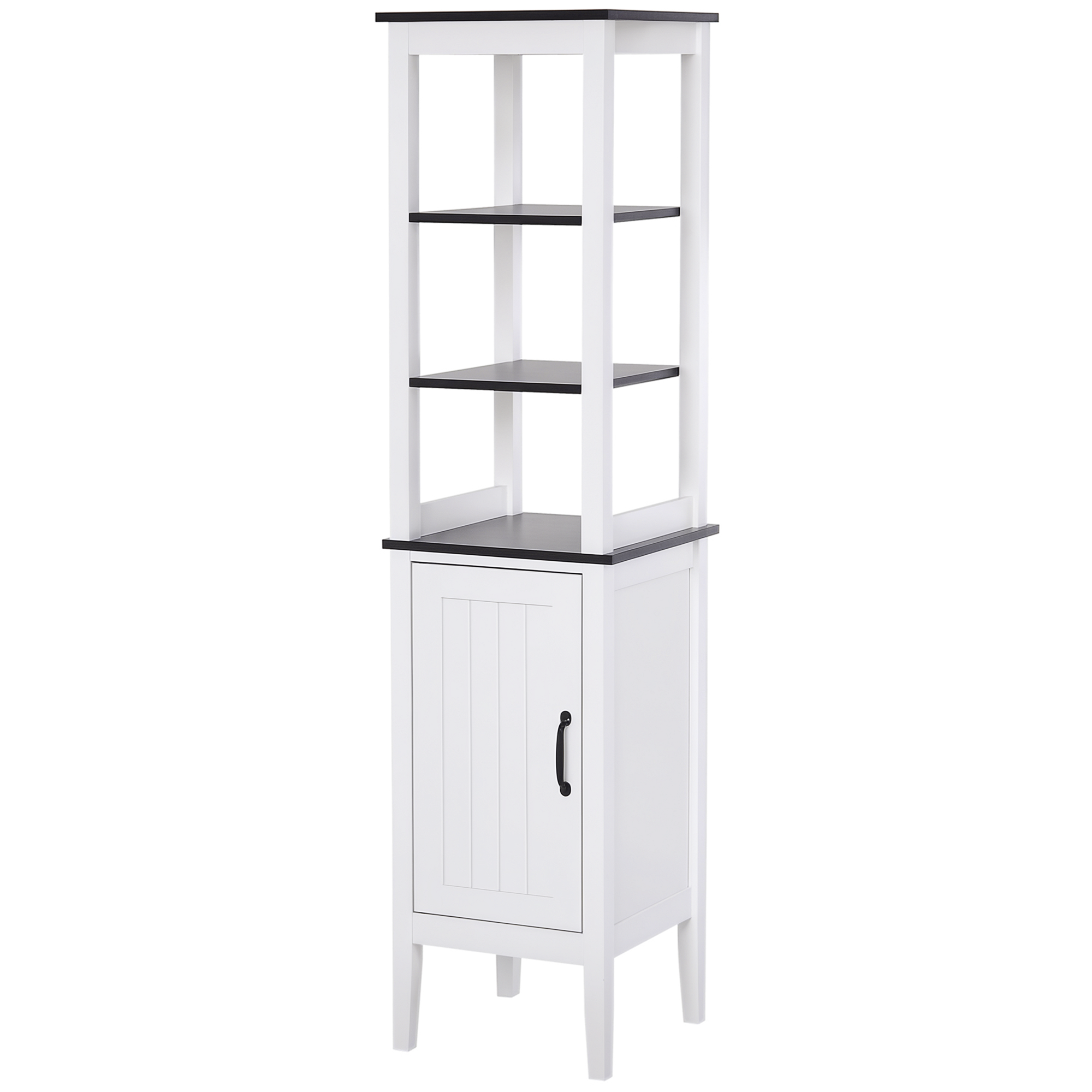 Hoher, Schmaler Badezimmerschrank, Platzsparende Aufbewahrungseinheit Mit 3 Offenen Regalböden, Verstellbarer Einlegeboden, Für Waschküche, 40 X 38 X 162,5 Cm, Weiß