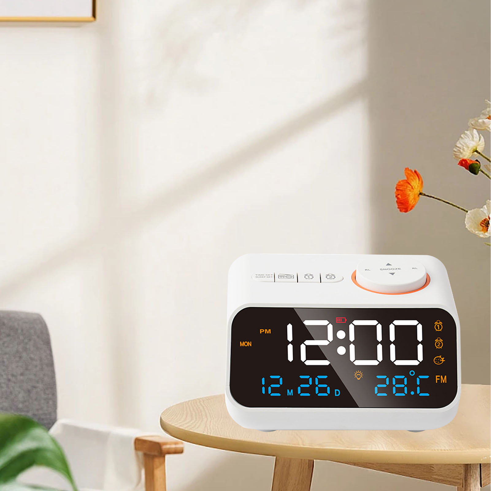 Multifunktionaler, Wiederaufladbarer Led-fm-radiowecker Mit Musik, Timer Und Led-beleuchtung Für Zuhause, Weiß