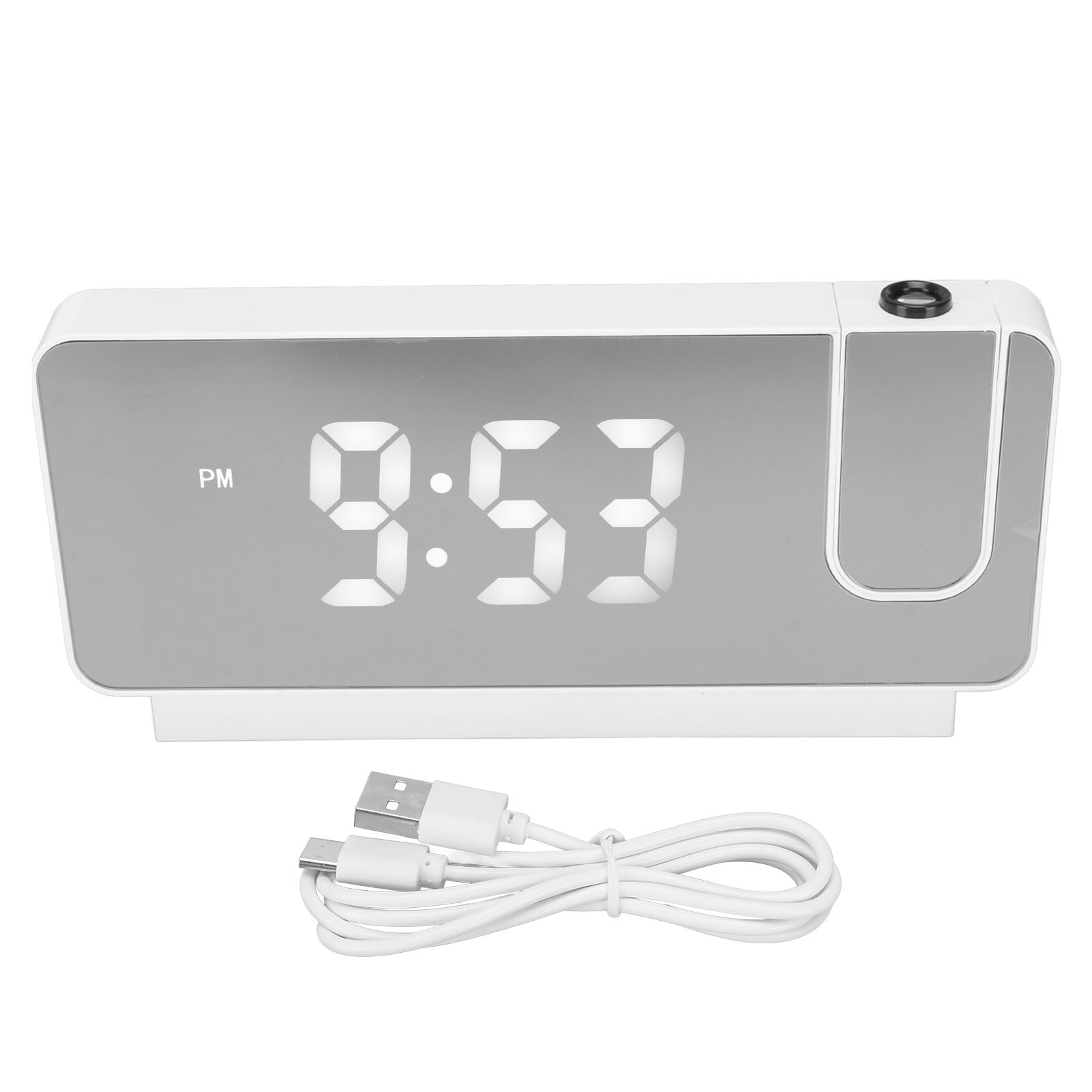 Projektorwecker Mit Anzeige Von Uhrzeit, Datum Und Temperatur, 180° Weitwinkel-hd-led-bildschirm, Projizierbarem Zifferblatt Für Zuhause, Weiß