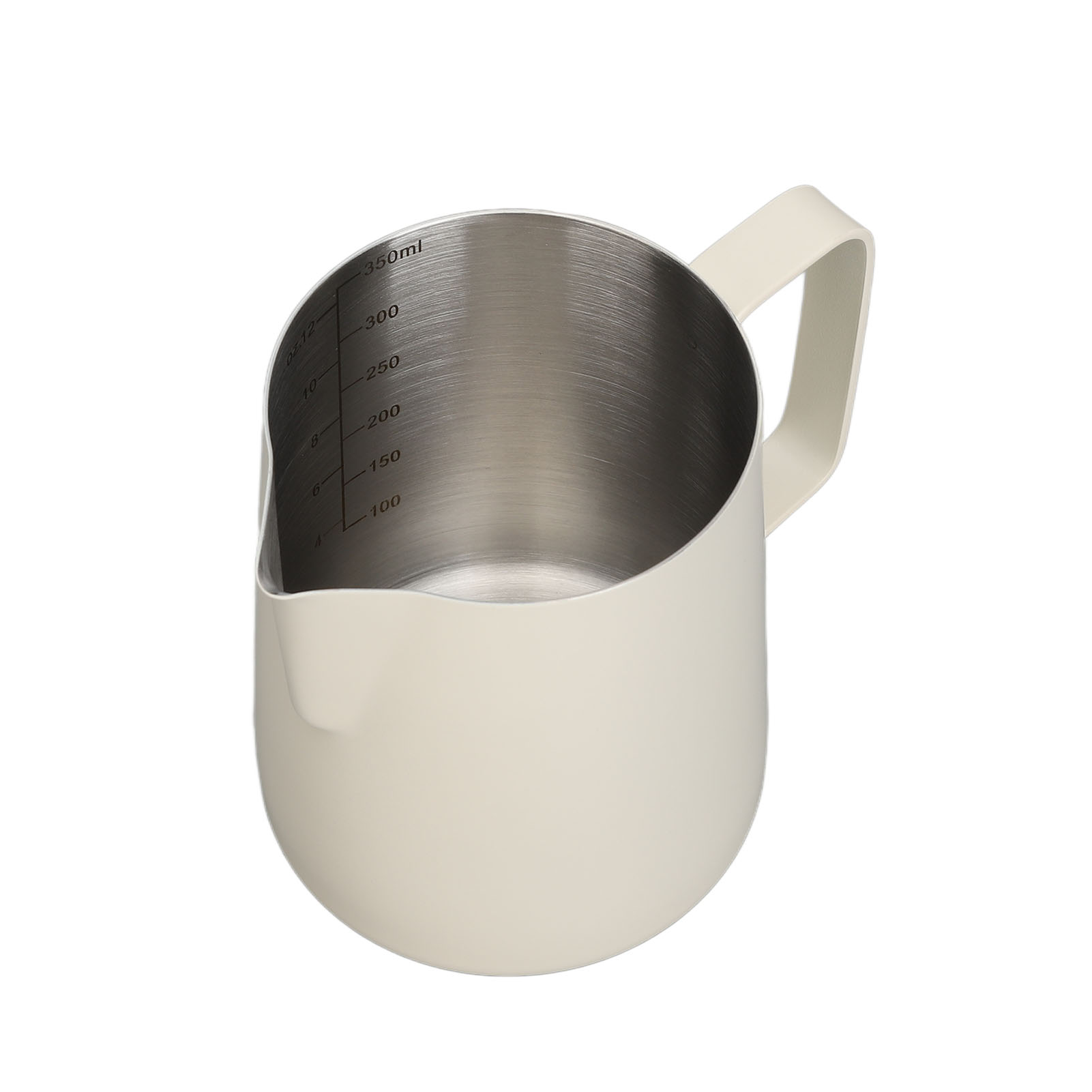 Milchkännchen Aus Edelstahl Für Kaffee, Spitzer Ausguss, 350 Ml, Weiß, Zum Kunstvollen Aufschäumen Von Milch Zu Hause Oder Im Café.