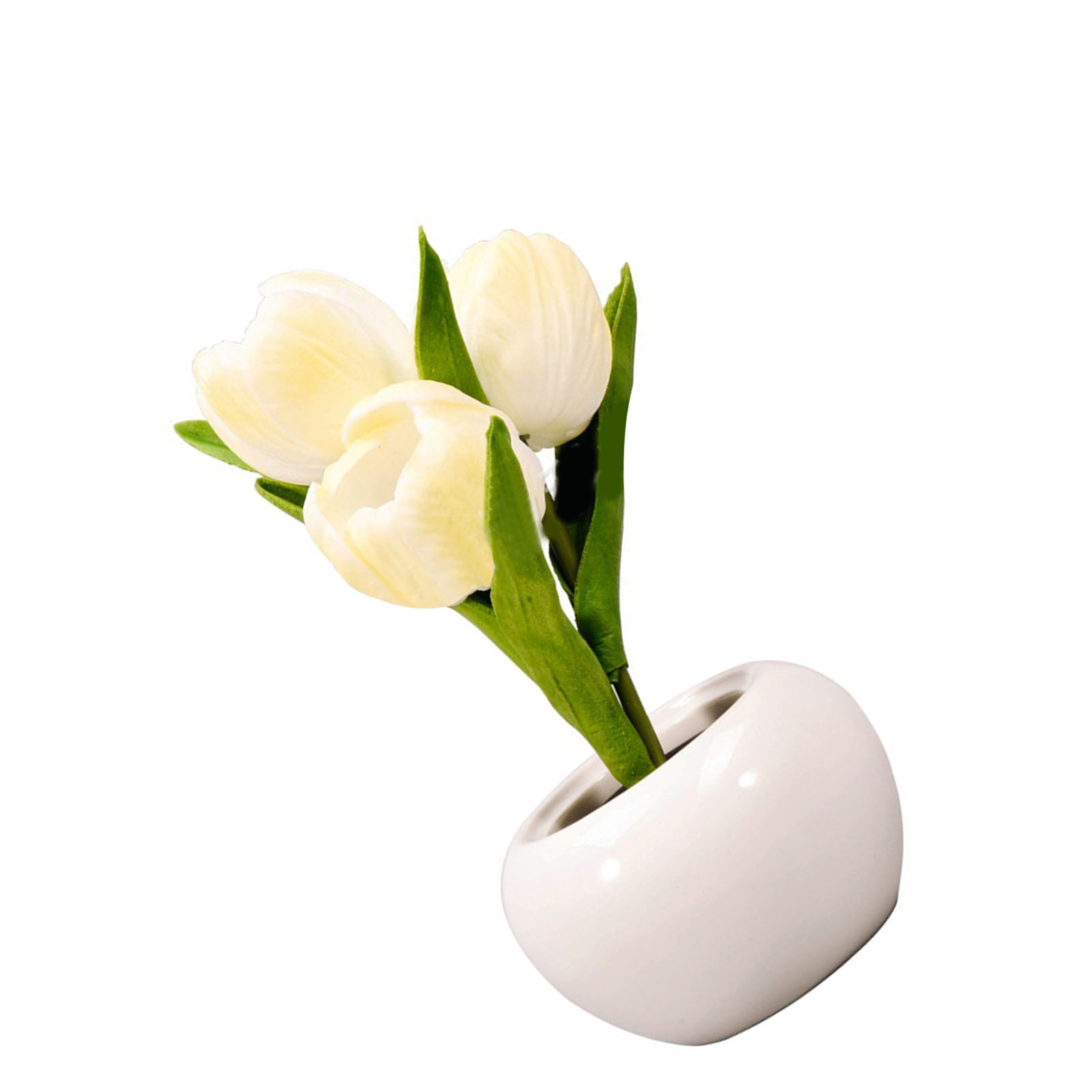 Tulpenförmige Tischleuchte Aus Weißer Pu-keramik, Sanftes Licht, Keramikfuß, Für Buchhandlungen, Cafés, Batteriebetrieben