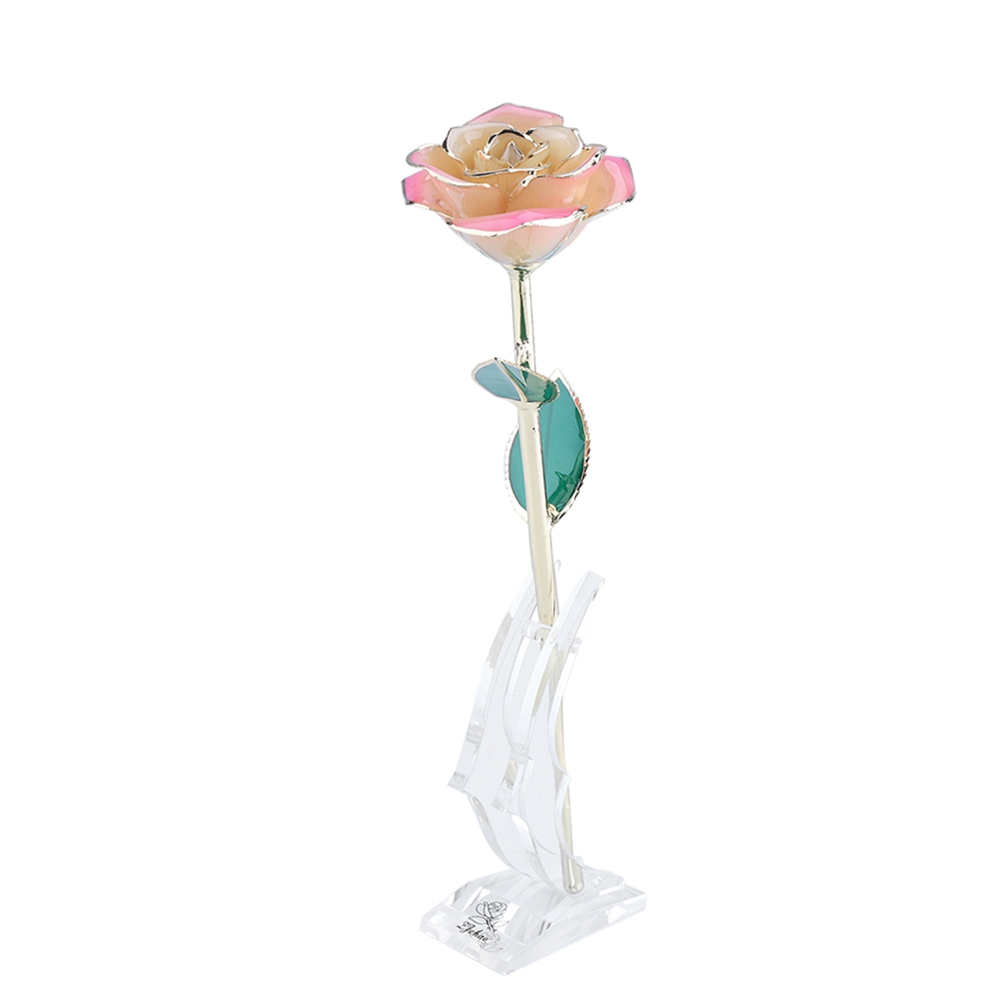 24-karätig Vergoldete Ewige Rose Mit Langem Stiel, Geschenkbox Und Ständer (weiße Und Rosa Rose Mit Ständer)