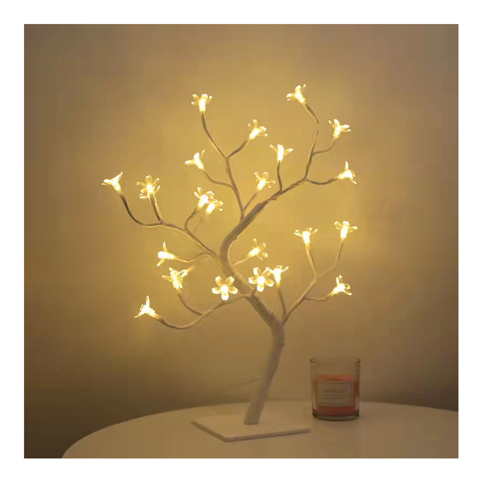 Led-bonsai-tischlampe Mit 24 Weißen Leds, Usb-nachtlicht Für Schlafzimmer, Weihnachtsdekoration, Weiß, Sakura-stil