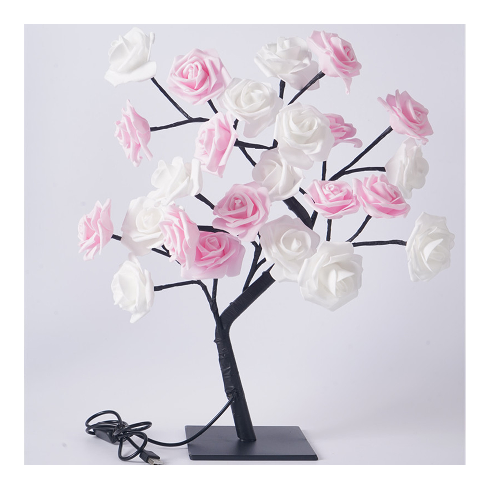 Usb-led-bonsai-tischlampe, Dekorative Leuchte Für Schlafzimmer Und Weihnachten, Weißes Und Rosa Nachttischlicht Mit 24 Leds