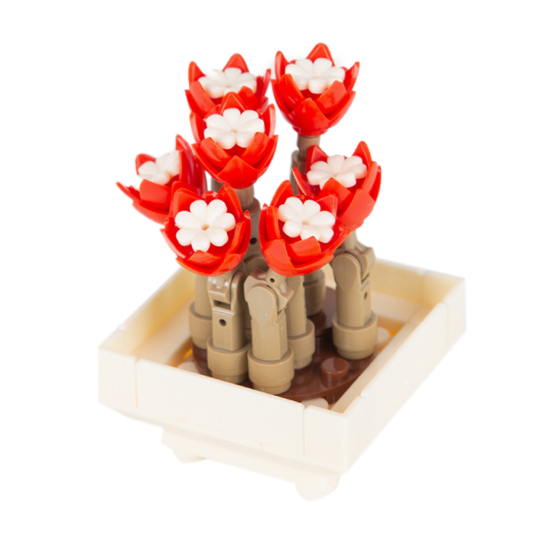 Set Mit 8 Sukkulenten Aus Bausteinen, Niedliche Form, Diy-bauspielzeug Für Büro Und Zuhause, Geschenk, Rot Und Weiß, Jk2710
