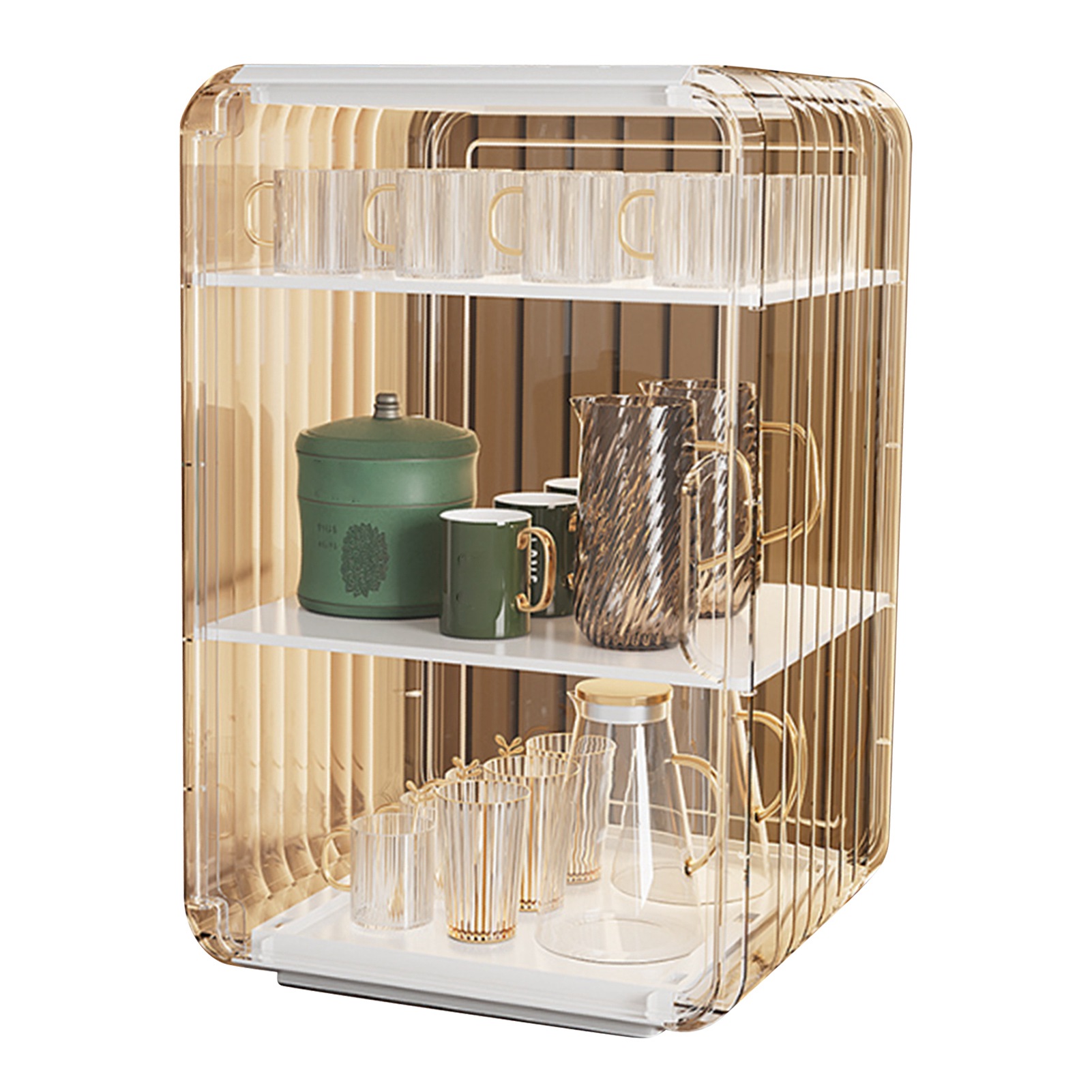 Acryl-wasserflaschen-organizer-set, Robust, Staubdicht, Leicht Zu Reinigen, Große 3-stöckige Aufbewahrung Für Wasserflaschen Im Büroschrank, Weiß