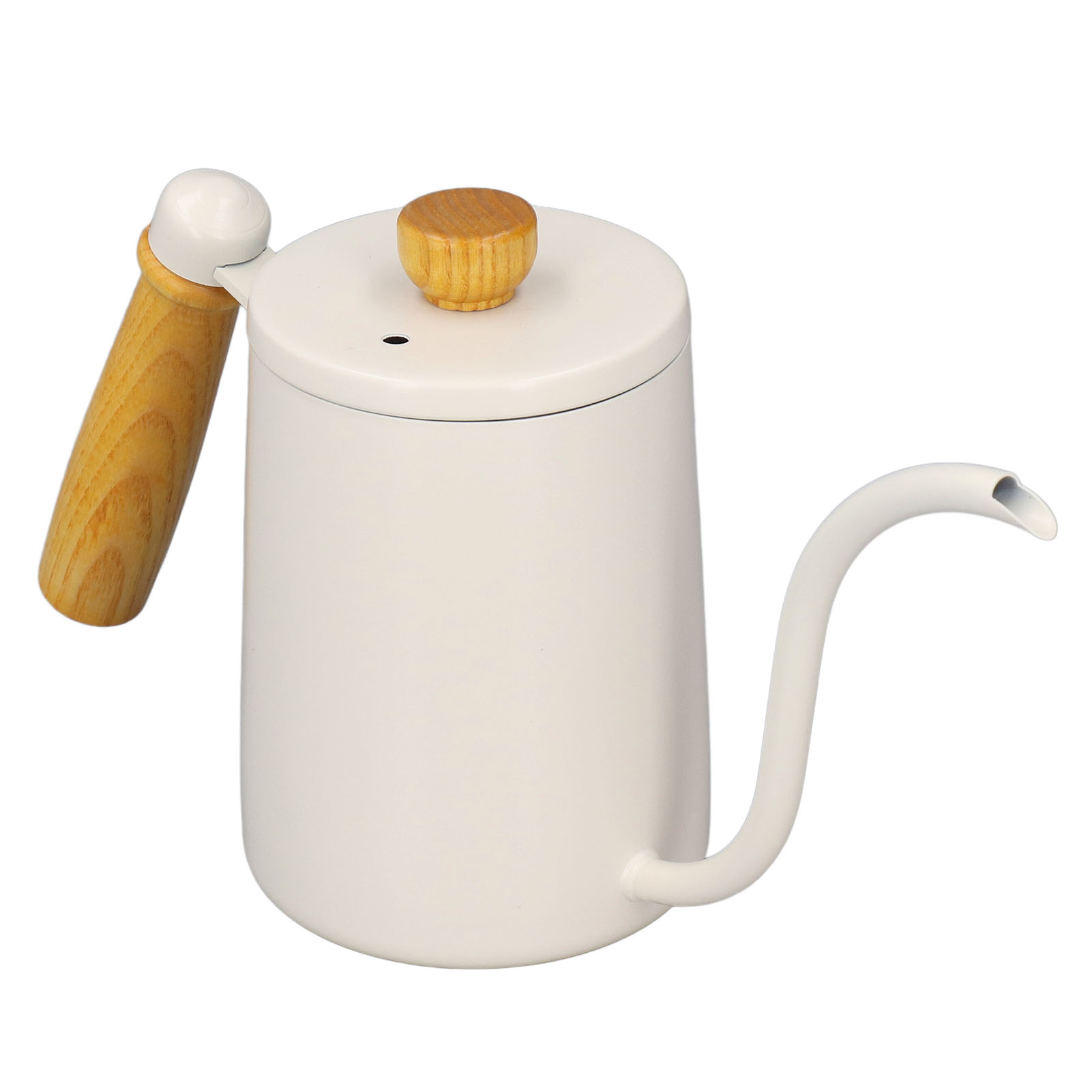 600 Ml Kaffeekanne (20 Oz), Schwanenhalskessel Mit Ausguss, Kaffee- Und Teekanne, Holzgriff, Weiß