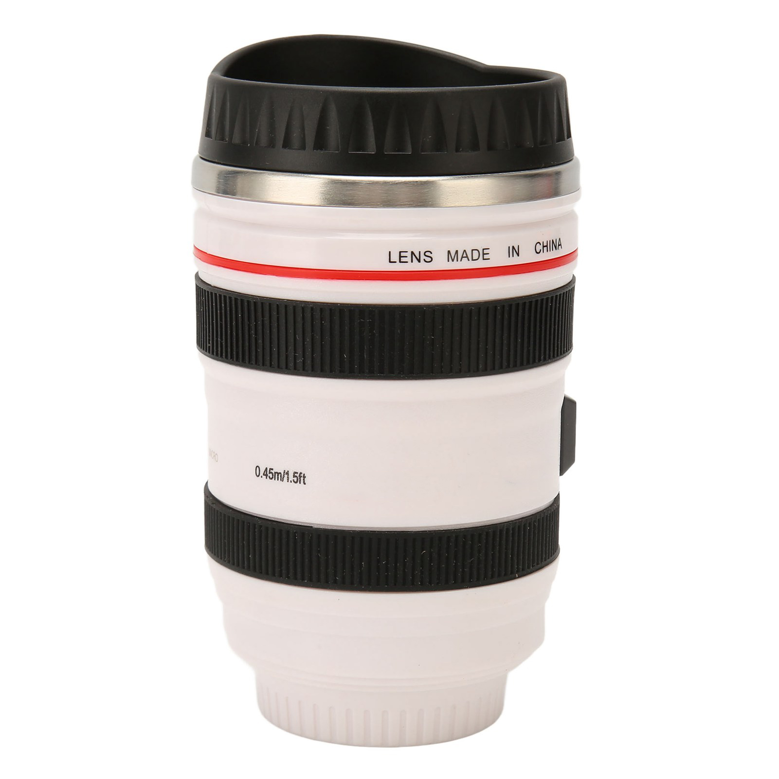 Kaffeebecher Aus Edelstahl In Form Eines Kameraobjektivs Mit Deckel, Edelstahl-innenbeschichtung, Weiß, Für Damen Und Herren, Ideal Als Reisebecher Für Fotografen.
