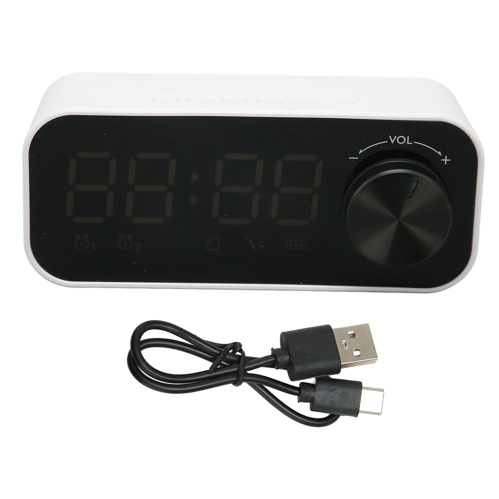 Bluetooth-wecker Mit Digitalradio, Led-subwoofer, Kompakter Spiegelwecker Fürs Schlafzimmer, Weiß