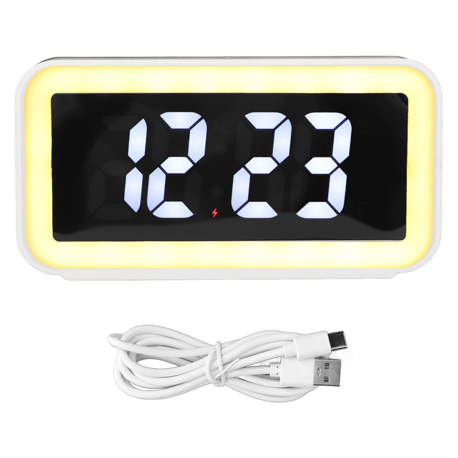 Rechteckiger, Weißer Digitalwecker Mit Kabelloser Ladefunktion, Usb-anschluss Und Reverse-charging-funktion, Großes Led-display Fürs Schlafzimmer