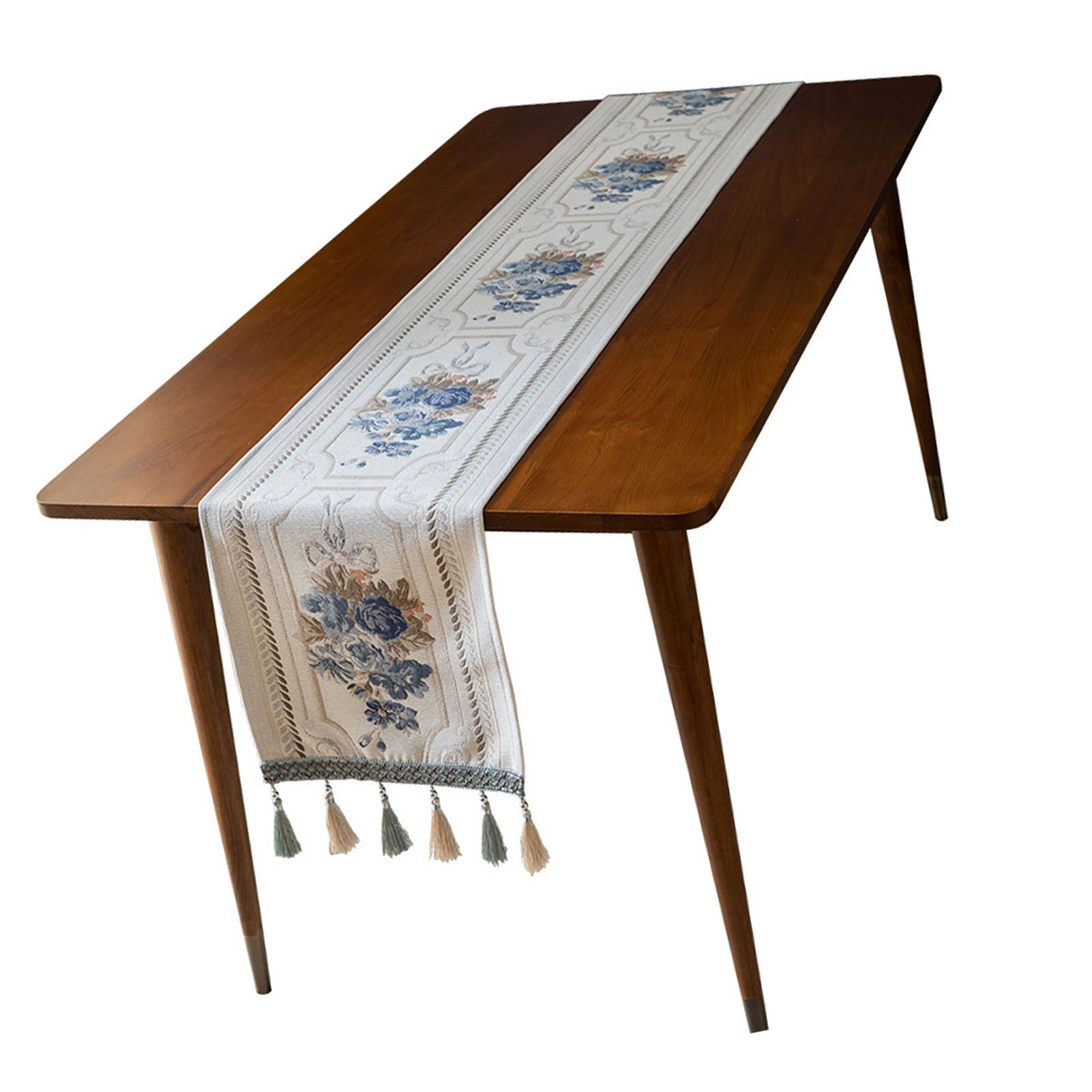 Dekorative Chenille-tischdecke, Weich Und Staubabweisend, Mit Blumen- Und Pomponmuster, Weiß, 32 X 140 Cm
