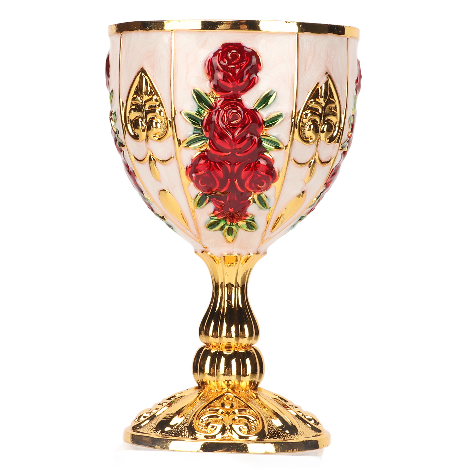 Elegantes 4-zoll-pimp-coupé Aus Retro-zinklegierung Mit Geprägtem Blumenmuster, Gold-rotes Blumen-coupé Für Partys, Bankette Und Bars, Weiß-gold