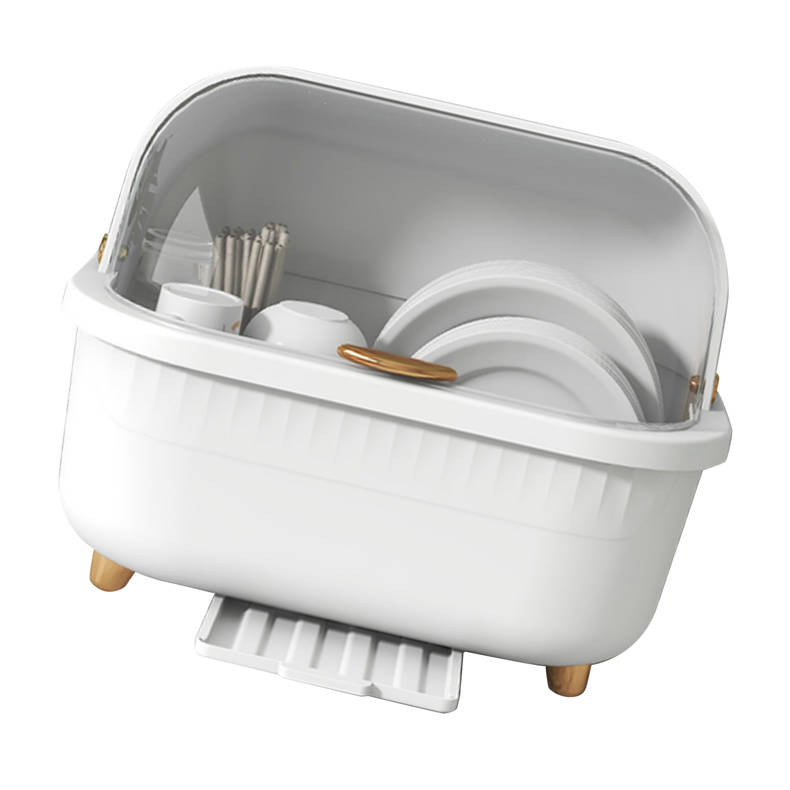 Multifunktionale Geschirraufbewahrungsbox Mit Abtropfschale Und Deckel, Platzsparendes Küchenaccessoire, Weiß M