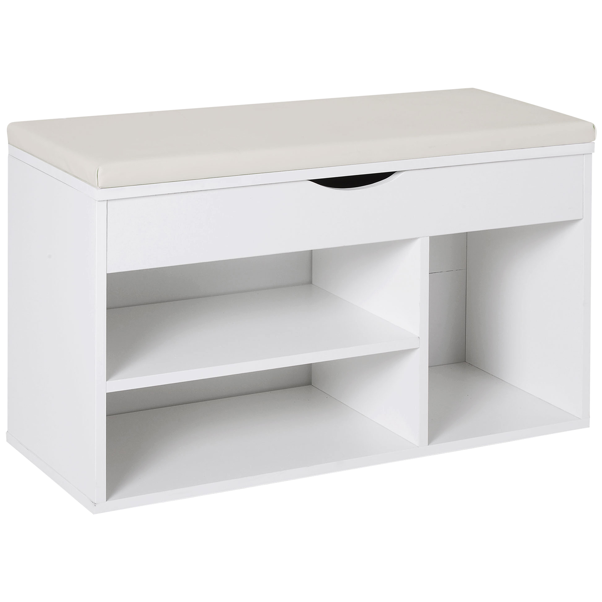 Schuhregal Mit Klappbarem, Gepolstertem Sitz, Holz 80x30x47 Cm, Weiß