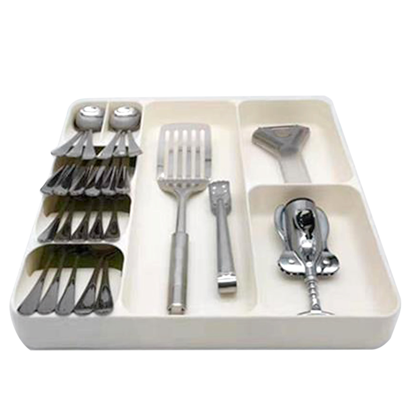 3-in-1-besteckkasten Aus Umweltfreundlichem Kunststoff, Multifunktionaler Organizer Für Messer, Gabeln, Essstäbchen Und Löffel, Weiß