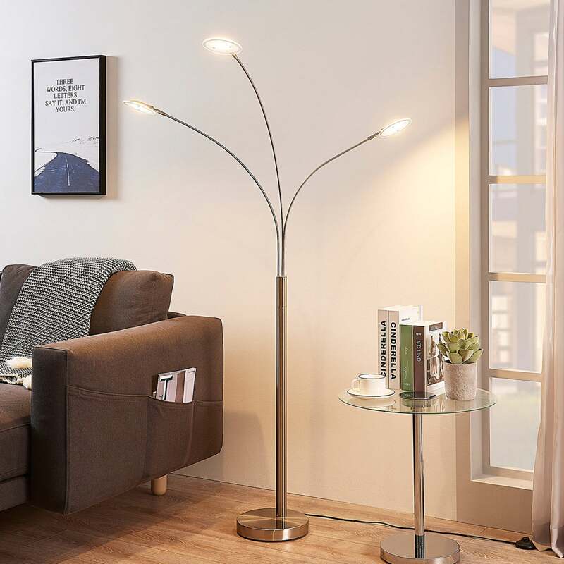 [neuwertig] B-ware Lindby Stehlampe Anea Led Lampe Leuchte 3-flammig Nickel Matt 168 Cm Höhe 3000 K